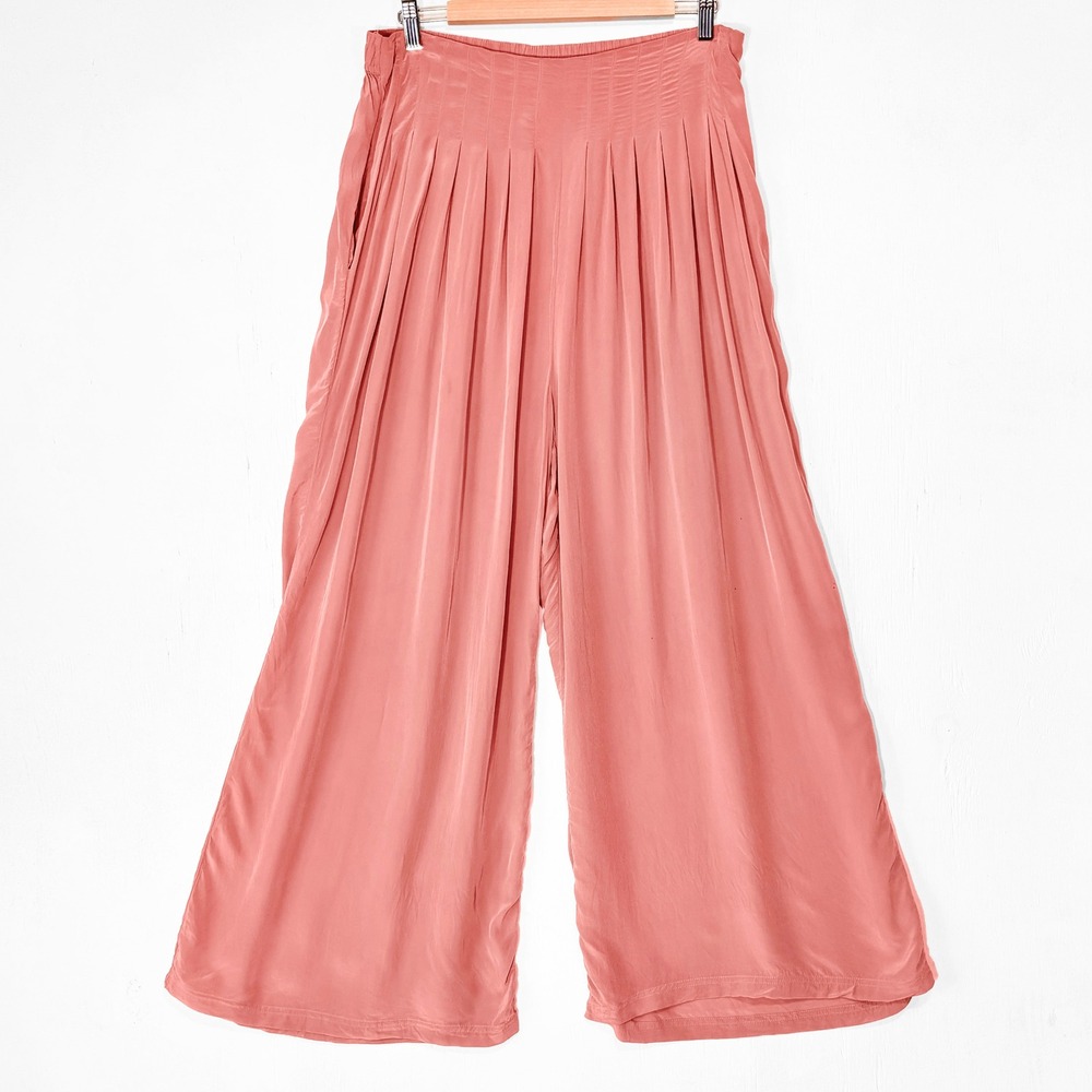 AllSaints Hezzy Pleated Wide Leg Trousers Women's L Pale Pink Flowy Feminine